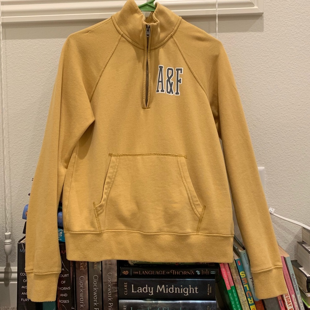 abercrombie mustard yellow quarter zip with logo